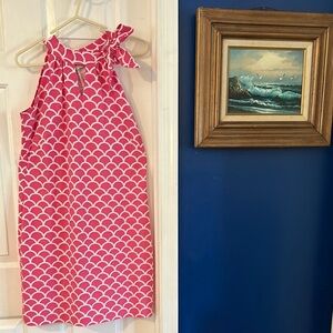 NWOT Women’s Katherine Way Pink & White Nylon & Spandex Tie Neck Dress Size M